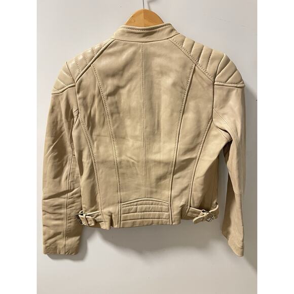 Michael Kors buttery leather zip front cream moto jacket Cafe Racer M - Picture 4 of 5